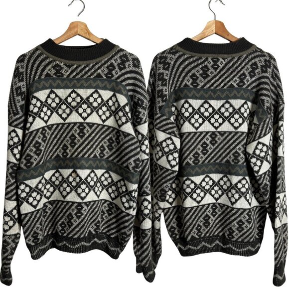 Vintage Geometric Eclectic Grandpa Sweater Pullover Men's Large 90s Retro Comfy - Picture 1 of 12